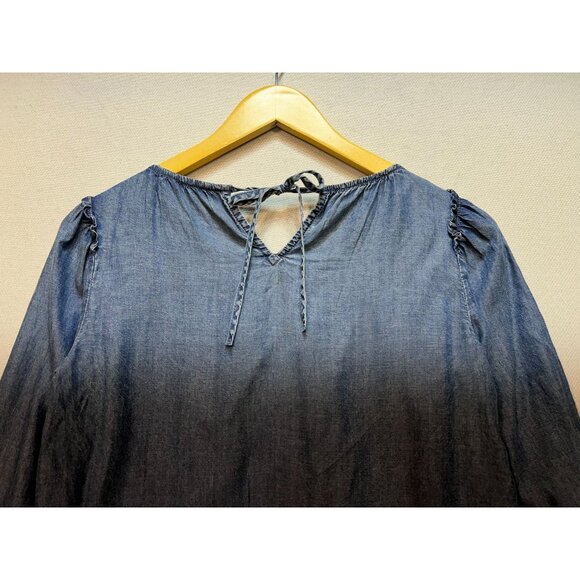 LC Lauren Conrad Women's Flowy Puff Sleeve Chambray Top Stretch Size XS Blue - Picture 11 of 13
